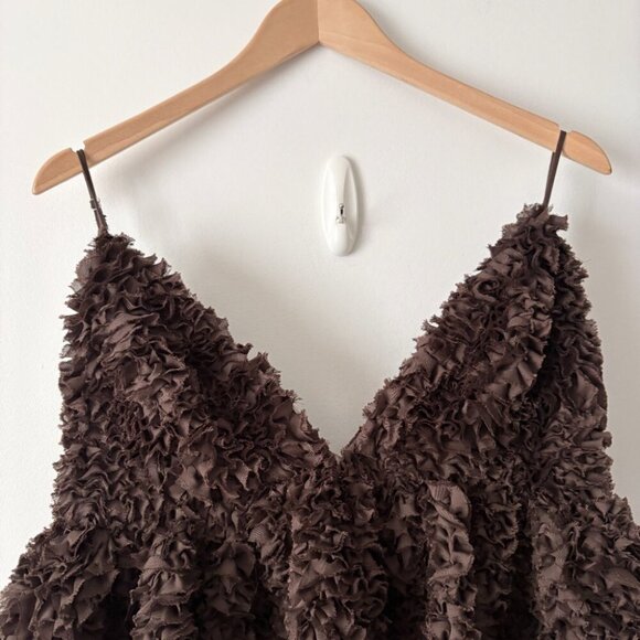 Zara Fluffy Voluminous Mini Dress NWT Chocolate Brown Size Large Blogger Fav - Picture 7 of 10
